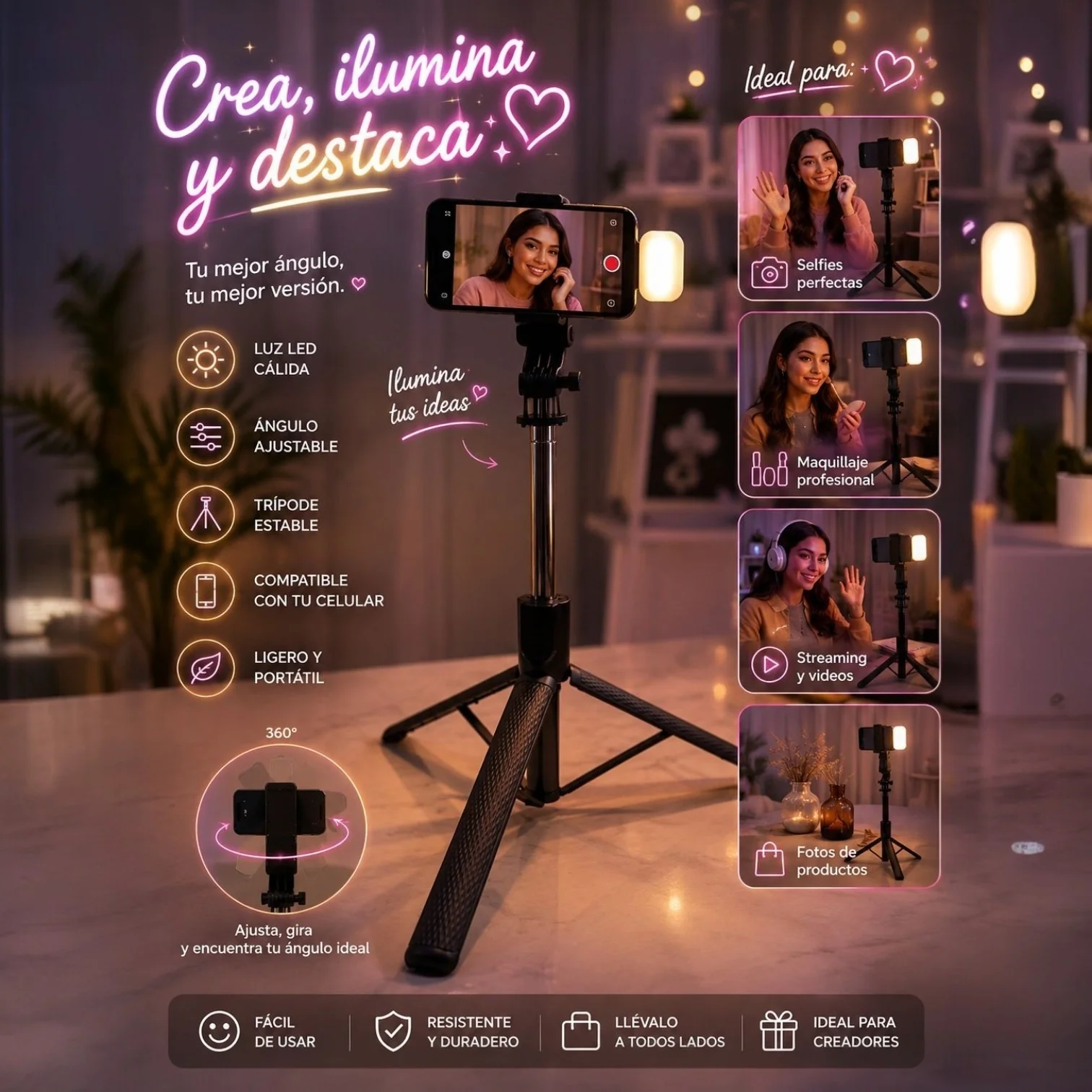 TRIPODE ESTABLE PEQUEÑO CON LUZ
