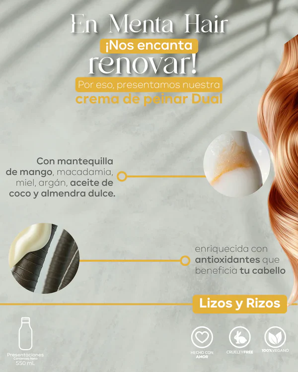 Crema de Peinar Dual Lisos y Rizos X550ml Menta Hair - Image 3
