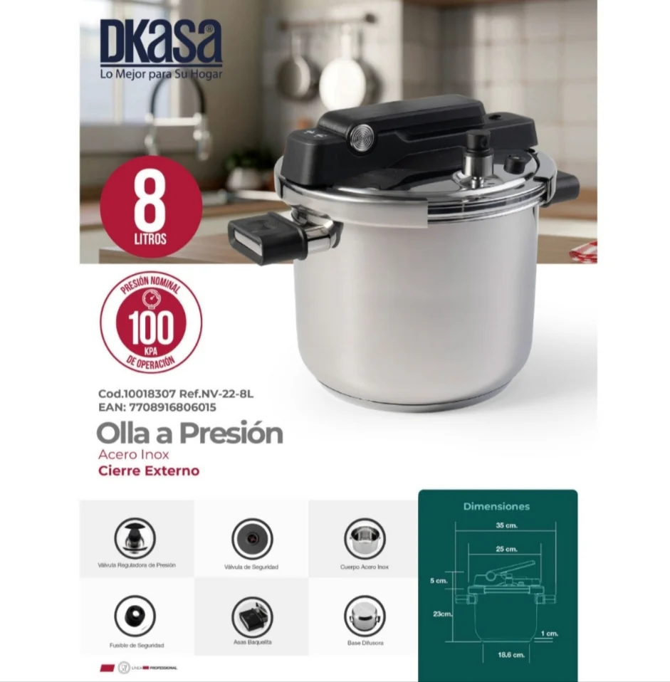 Olla a presión en acero inoxidable Dkasa 8L - Image 2