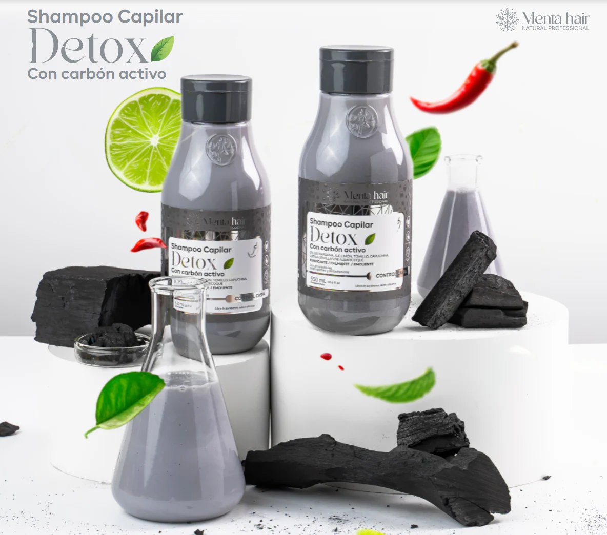 Shampoo Detox, Carbon Activado x 550 ml  Menta Hair - Image 2